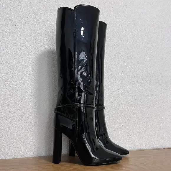 Saint Laurent Tall Knee-High Black Patent Leather Boots 40 - Picture 3 of 13